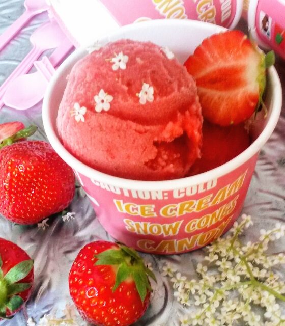 Sorbetijs van Aardbeien en Vlierbloesem